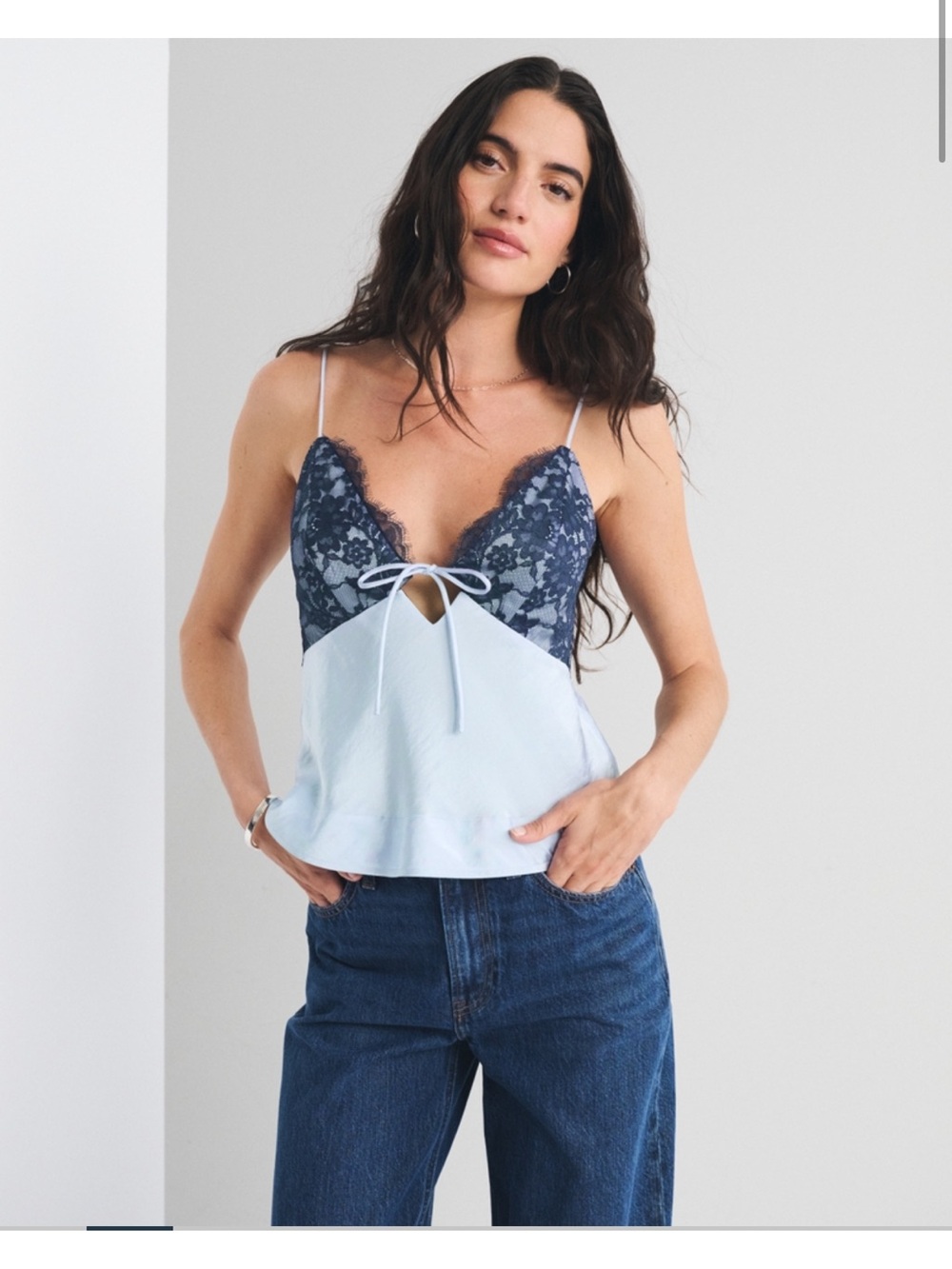 Abercrombie & Fitch Light Blue Cami with Navy Lace